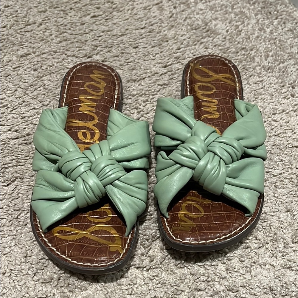 Sam Edelman Garson Sea Green Knotted Leather Slide Sandals